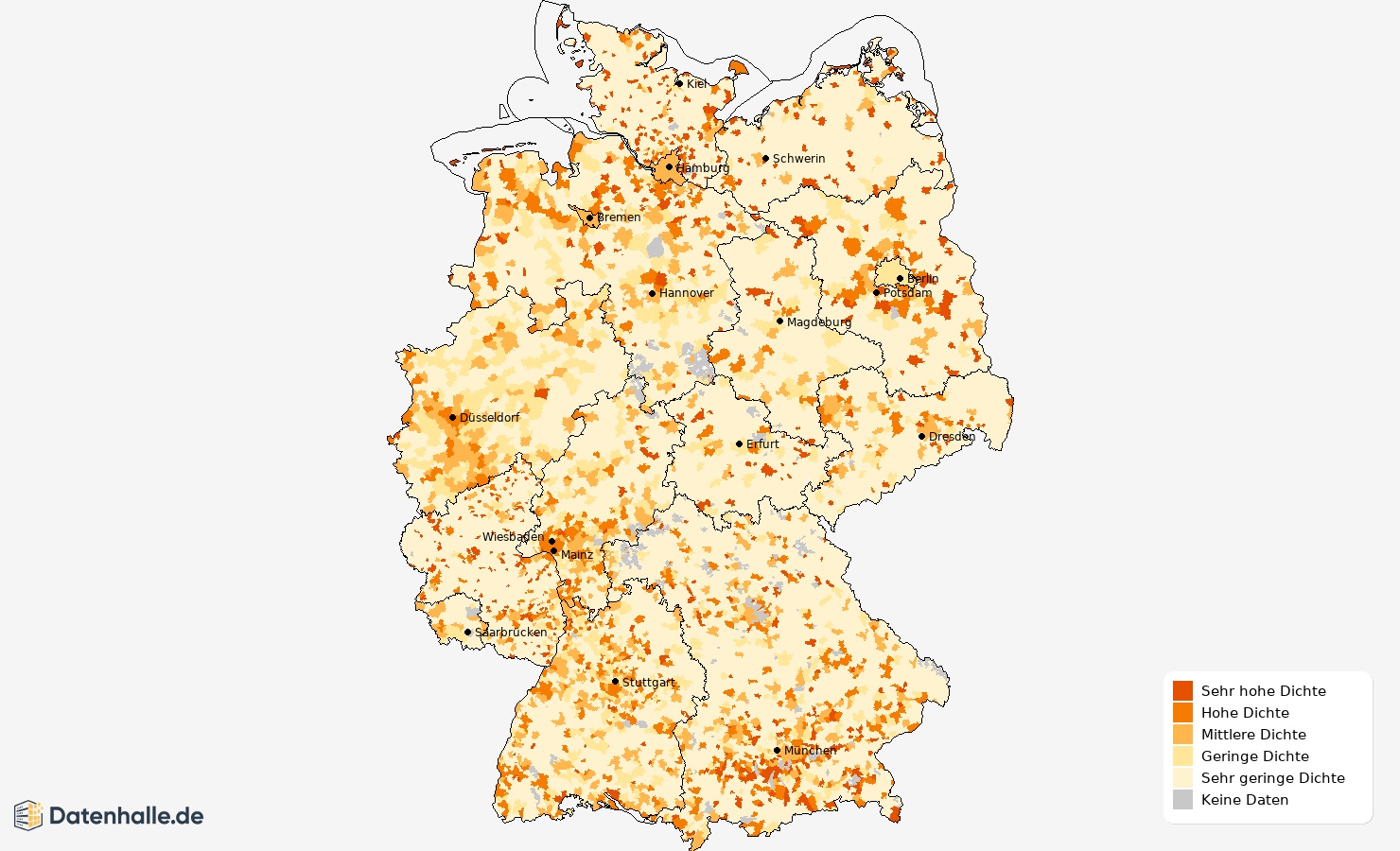 Karte der Dichte der Immobilienmakler in Deutschland
